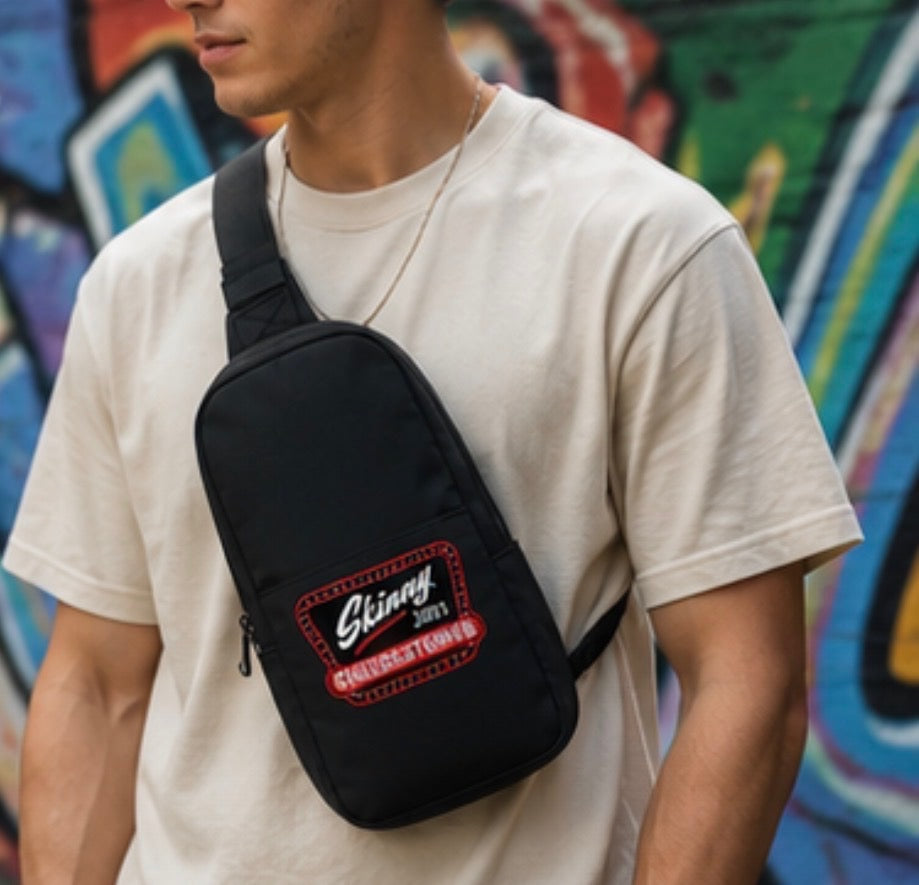 Embroidered Explorer Sling Bag – Retro 'Skinny?' Patch Crossbody Pack