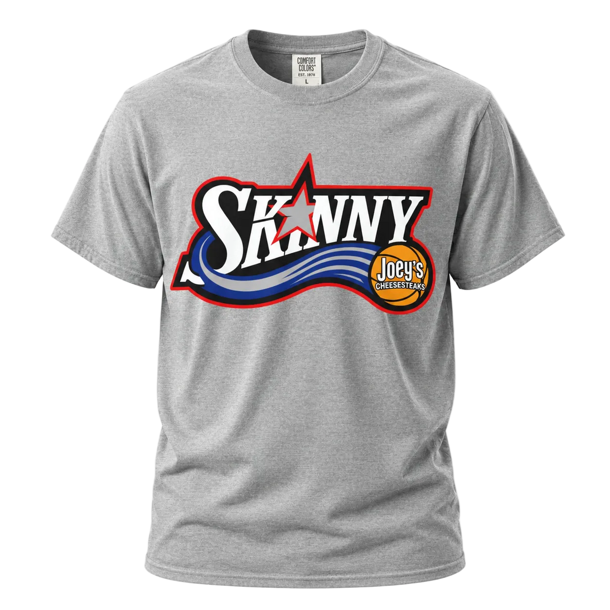76ers 2026 graphic tee in athletic heather, Skinny Joey Philadelphia mob boss inspired merch