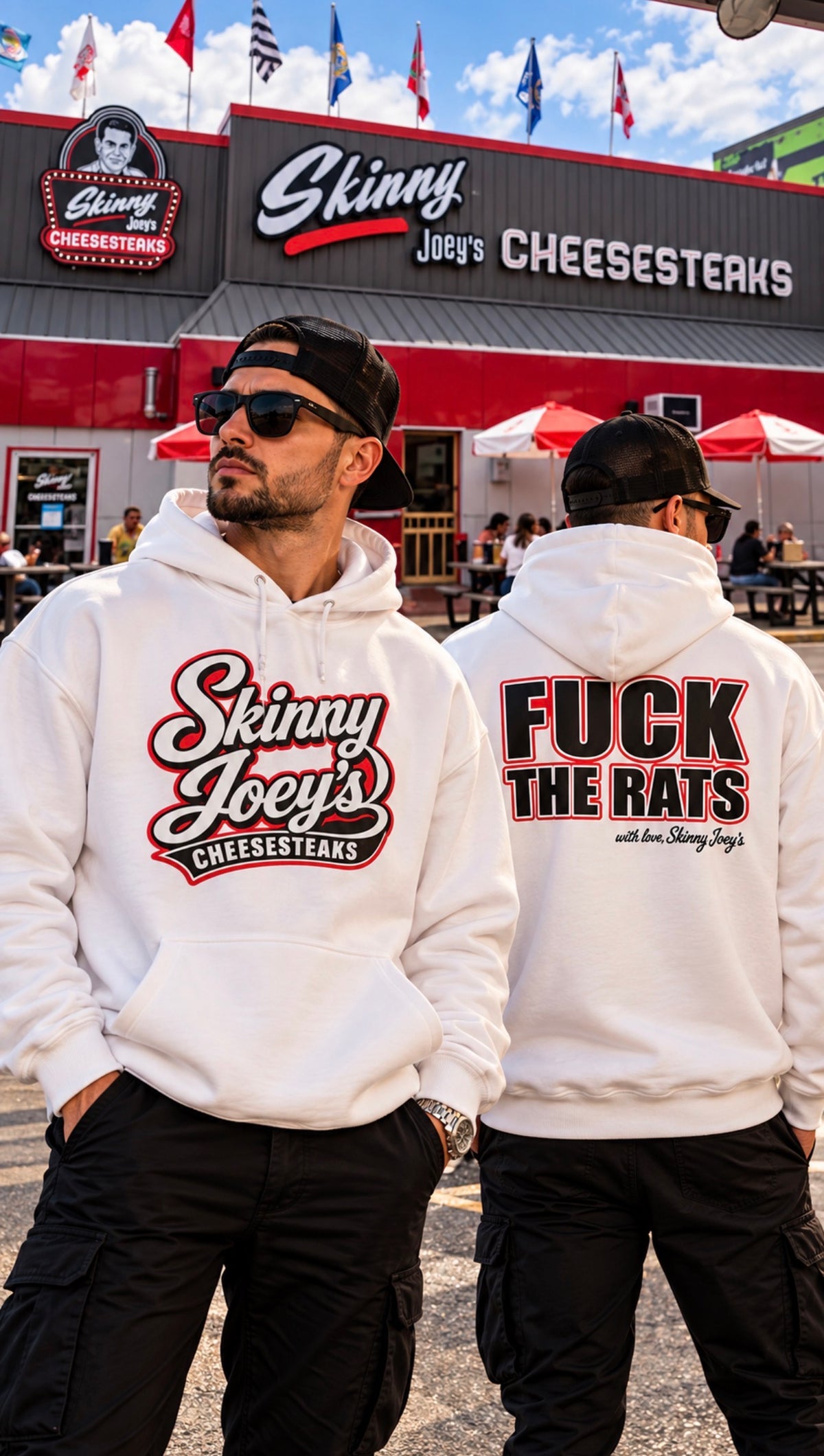 Rats statement pullover hoodie in white, The Skinny Podcast with Joey Merlino & Lil Snuff merch