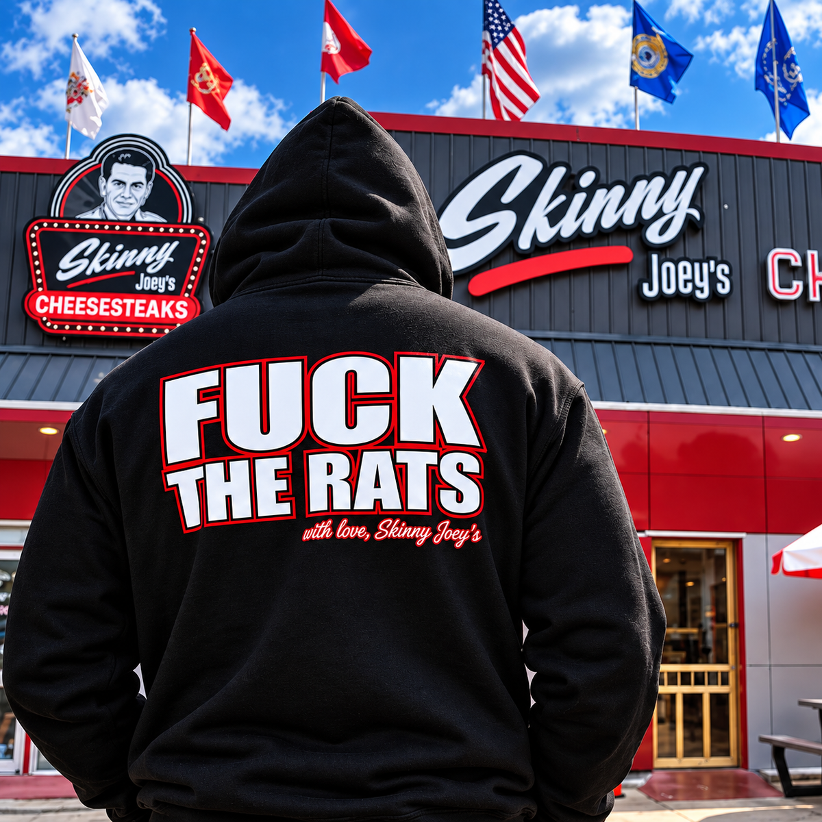 Rats statement pullover hoodie in black, Philly crime family culture apparel