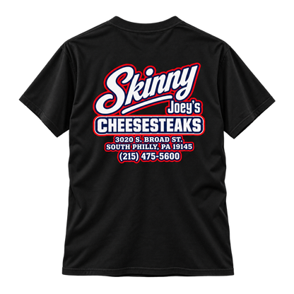 Skinny Joey's Cheesesteaks USA heavyweight tee in black, back, South Philly