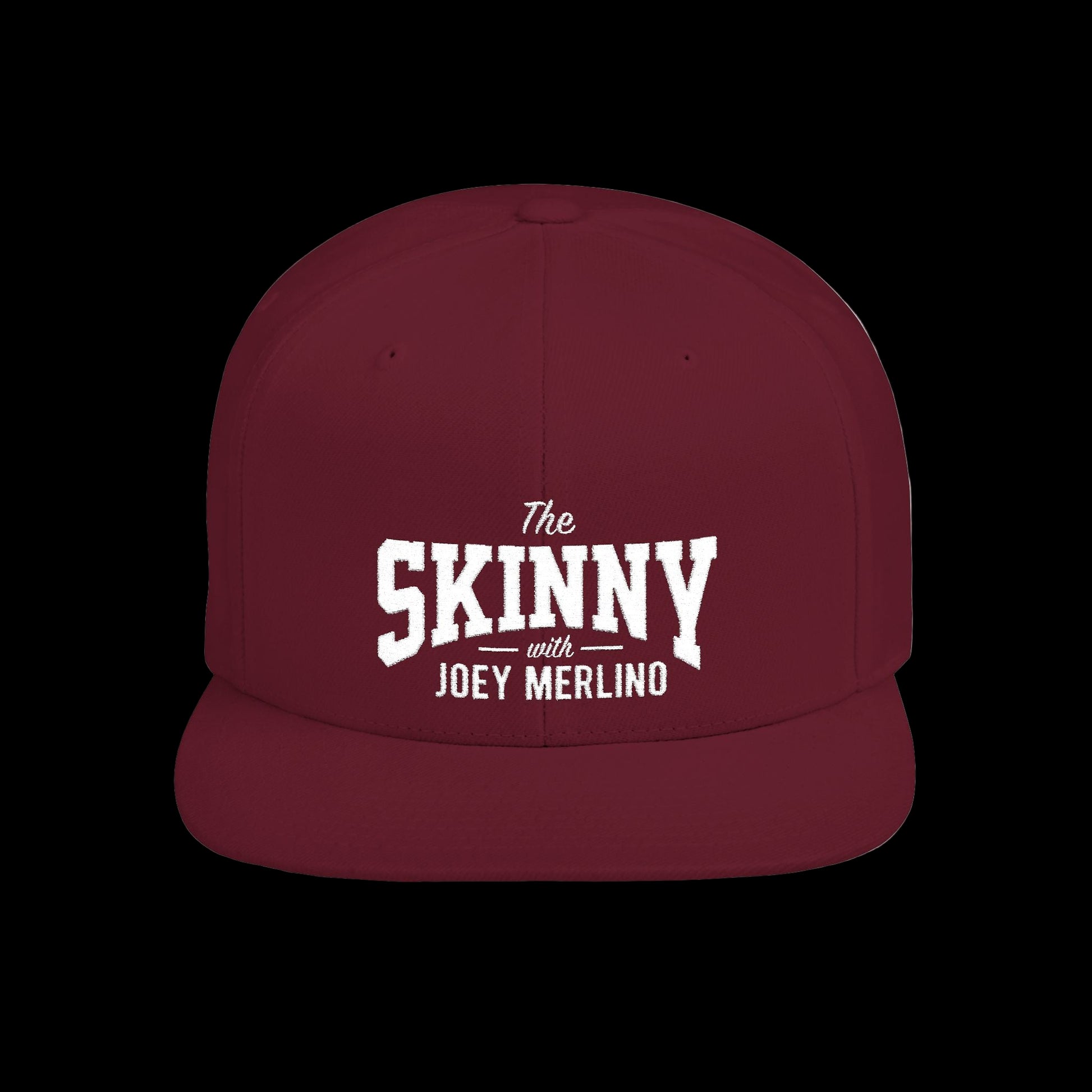Maroon cap with 'The Skinny with Joey Merlino' text on a white background