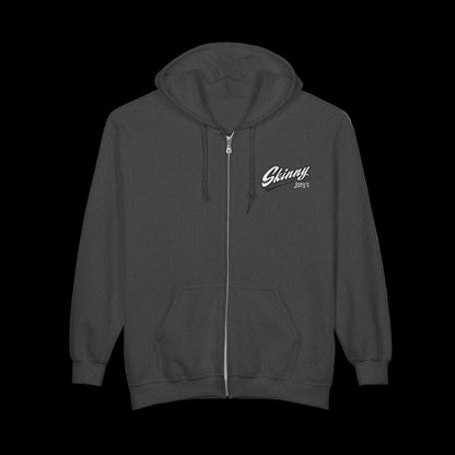 Skinny Joey's Full-Zip Hoodie — Vintage Script Logo Zip-Up Sweatshirt
