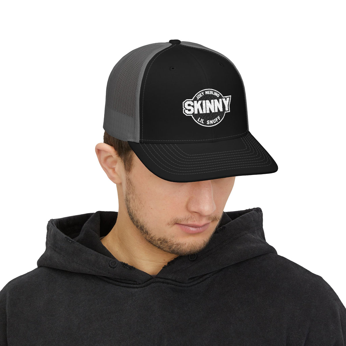 Skinny Logo Trucker Cap — Retro Mesh Snapback Hat
