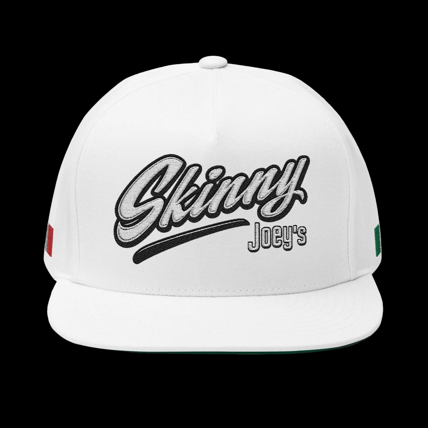 Embroidered Flat Bill Cap — 'Skinny Joey's' Vintage Script Snapback