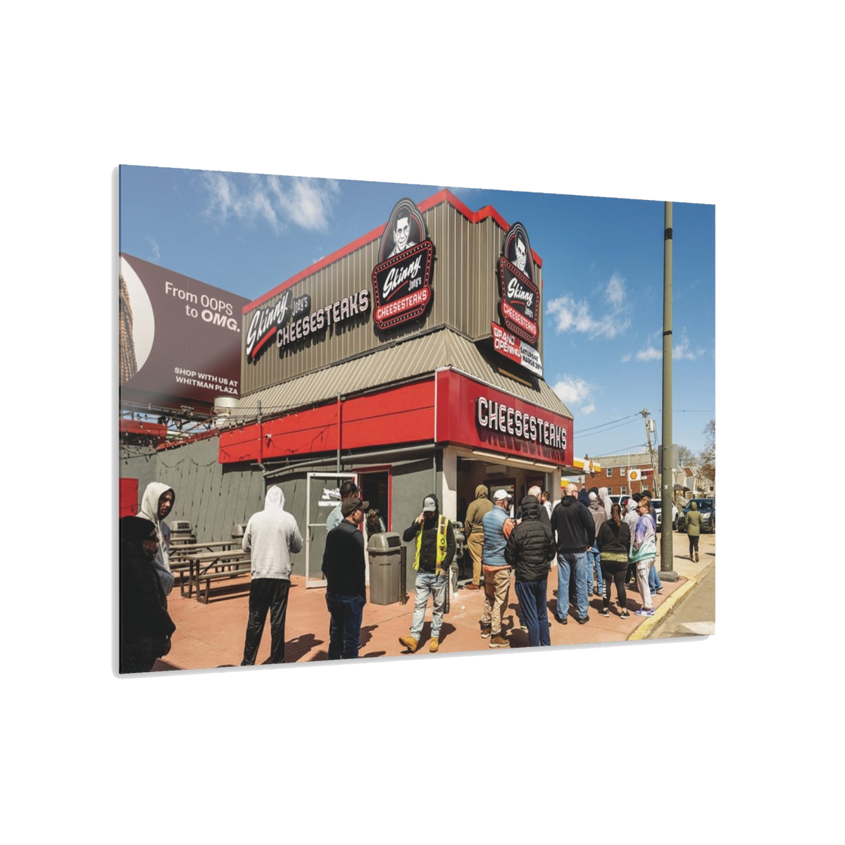 Skinny Joey's Cheesesteaks acrylic wall art, 36x24 in, Philadelphia streetwear