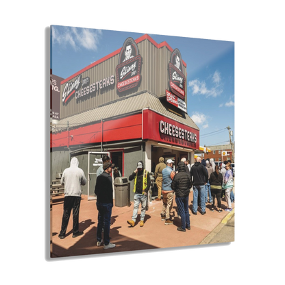 Skinny Joey's Cheesesteaks acrylic wall art, 12x12 in, The Skinny with Joey Merlino podcast merch