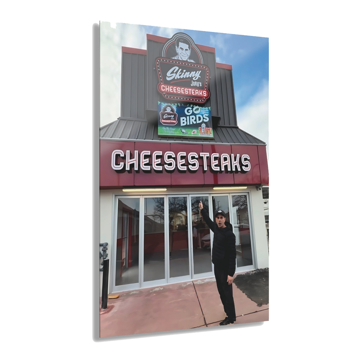Joey Merlino at Skinny Joey's acrylic wall art, 24x36 in, Skinny Joey's Cheesesteaks apparel