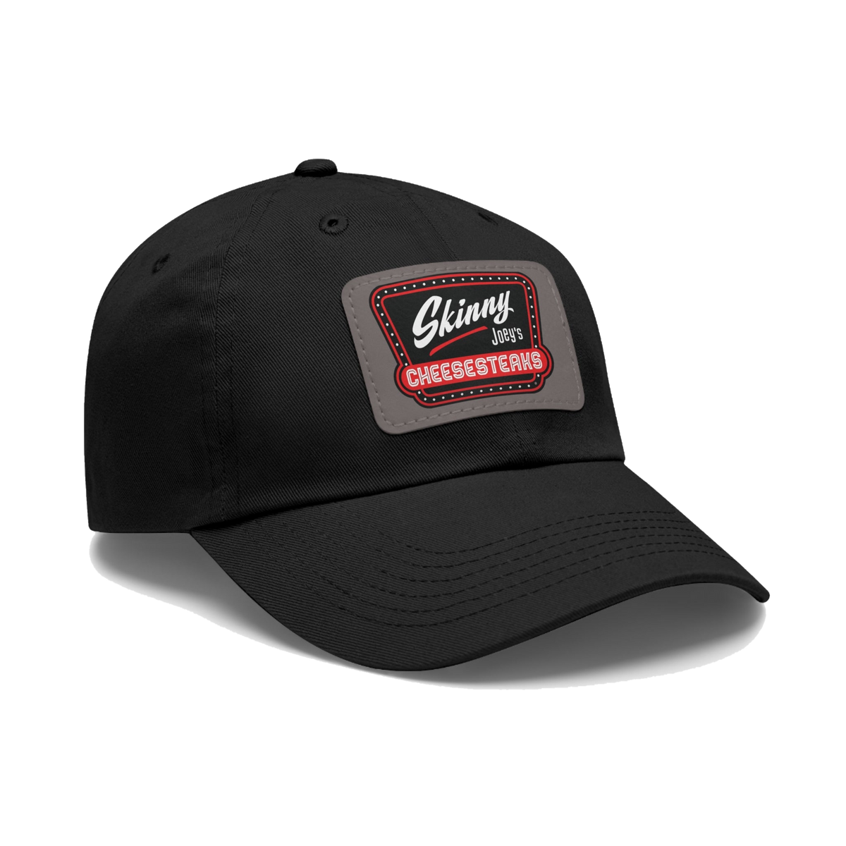 Skinny Joey leather patch dad hat, Philly culture apparel