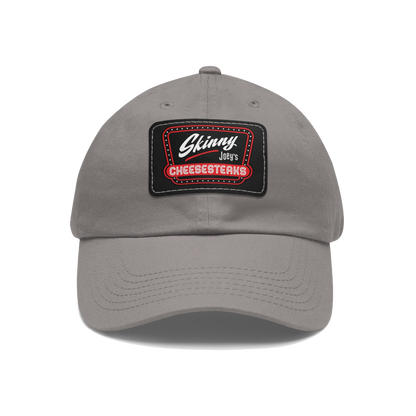 Skinny Joey leather patch dad hat in grey and black patch, The Skinny Podcast with Joey Merlino & Lil Snuff merch