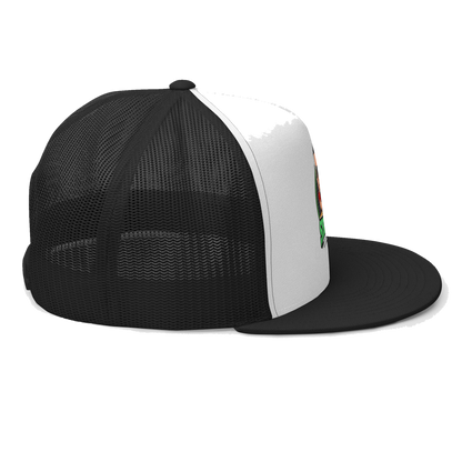 Skinny Podcast classic trucker hat in black, side view, Italian American pride apparel