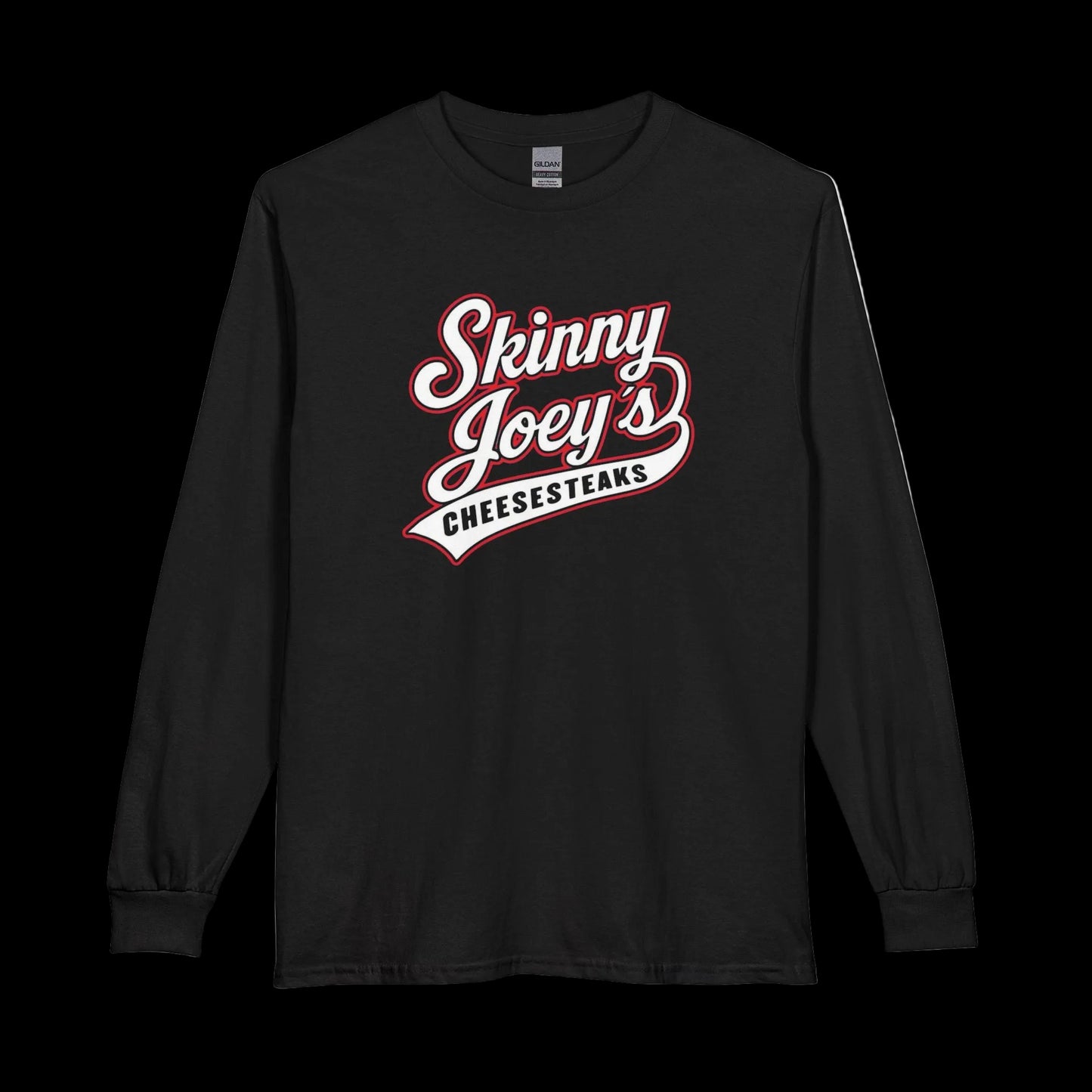 Skinny Joeys Cheesesteaks Long Sleeve Tee - Retro Diner Logo Shirt - lifestyle photo - Skinny Joey's Cheesesteaks