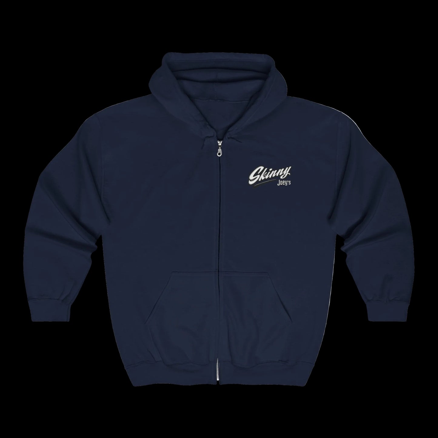 Skinny Joey's Full-Zip Hoodie — Vintage Script Logo Zip-Up Sweatshirt