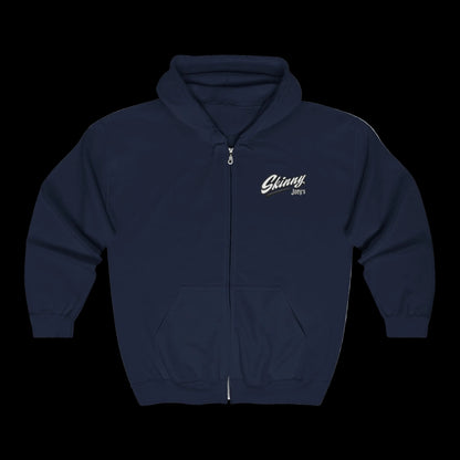 Skinny Joey's Full-Zip Hoodie — Vintage Script Logo Zip-Up Sweatshirt
