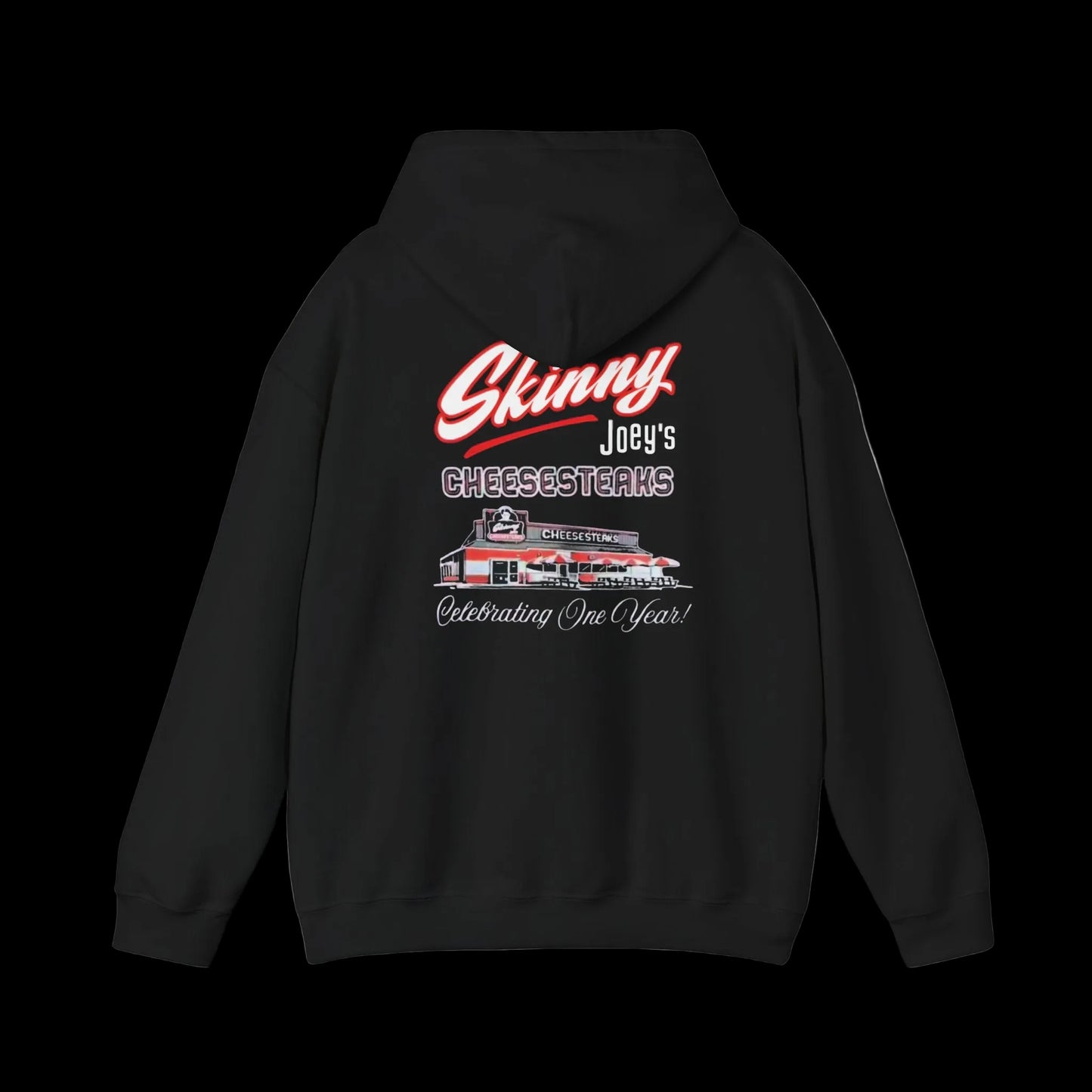 Skinny Joeys Cheesesteaks 1 Year Anniversary Hoodie - side view - Skinny Joey's Cheesesteaks