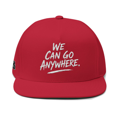 We Can Go Anywhere embroidered snapback in red, Skinny Joey's Cheesesteaks