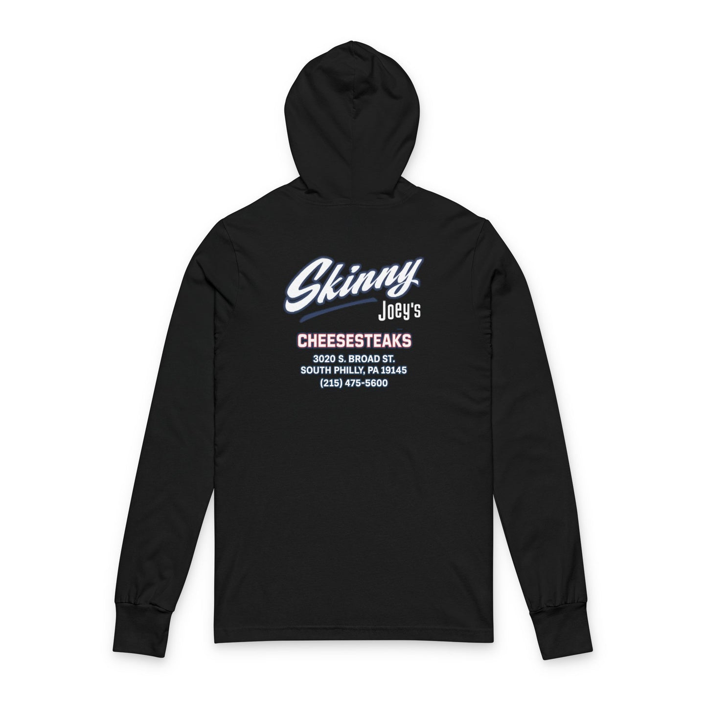 Skinny Joey's Cheesesteaks Hooded Long Sleeve Tee — Retro Diner Logo Shirt