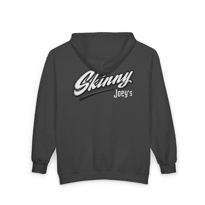 Skinny Joey's Full-Zip Hoodie — Vintage Script Logo Zip-Up Sweatshirt