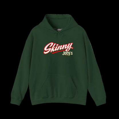 Green hoodie with 'Skinny Joey's' text on a white background