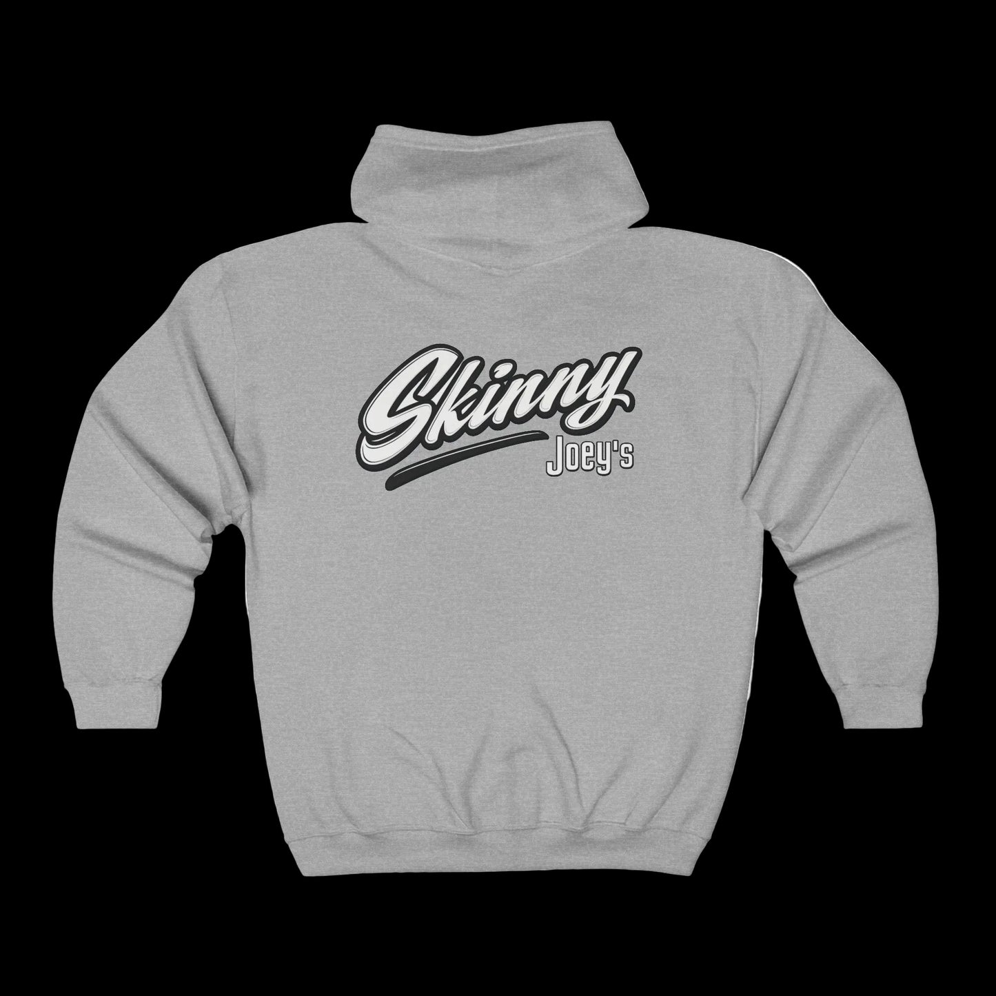 Skinny Joey's Full-Zip Hoodie — Vintage Script Logo Zip-Up Sweatshirt