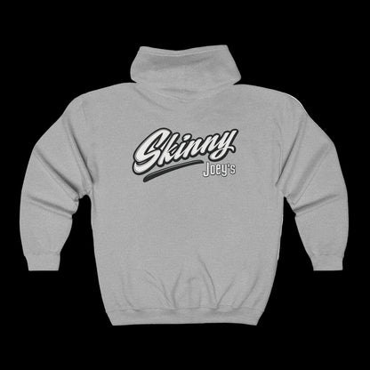 Skinny Joey's Full-Zip Hoodie — Vintage Script Logo Zip-Up Sweatshirt