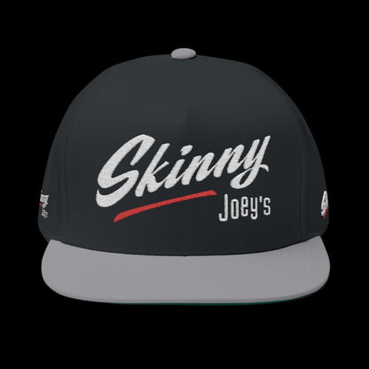 Black cap with 'Skinny Joey's' text on a white background