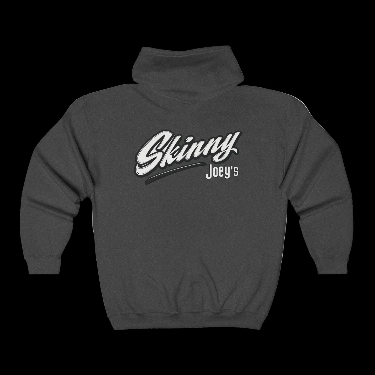 Skinny Joey's Full-Zip Hoodie — Vintage Script Logo Zip-Up Sweatshirt