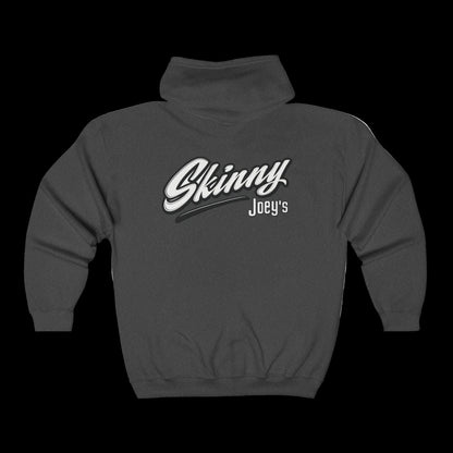 Skinny Joey's Full-Zip Hoodie — Vintage Script Logo Zip-Up Sweatshirt