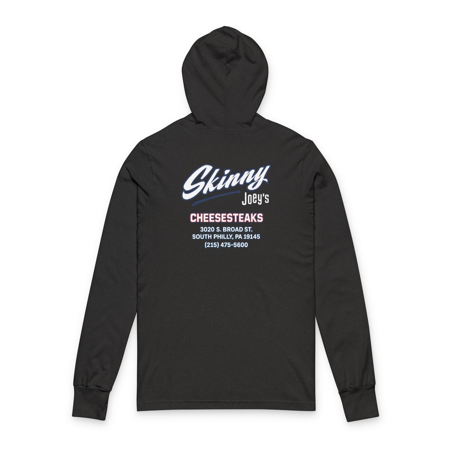 Skinny Joey's Cheesesteaks Hooded Long Sleeve Tee — Retro Diner Logo Shirt