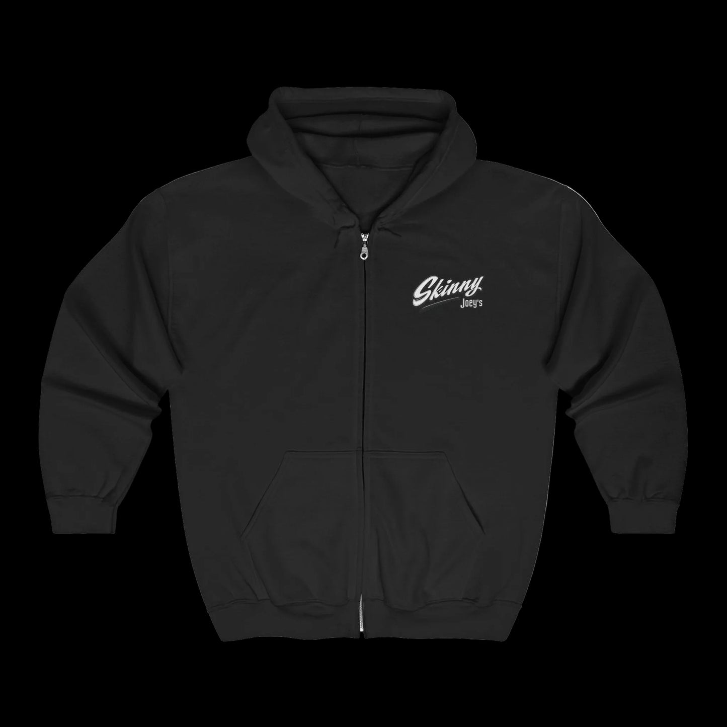 Skinny Joey's Full-Zip Hoodie — Vintage Script Logo Zip-Up Sweatshirt