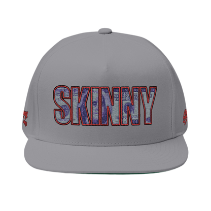 Skinny Flat Bill Cap – Money Print Embroidered Snapback Hat