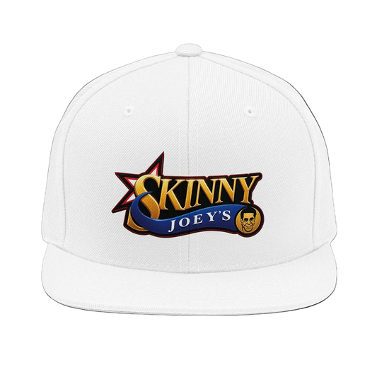 White cap with 'Skinny Joey's' logo on a white background