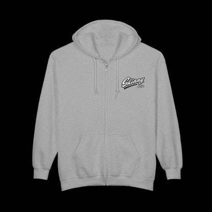 Skinny Joey's Full-Zip Hoodie — Vintage Script Logo Zip-Up Sweatshirt