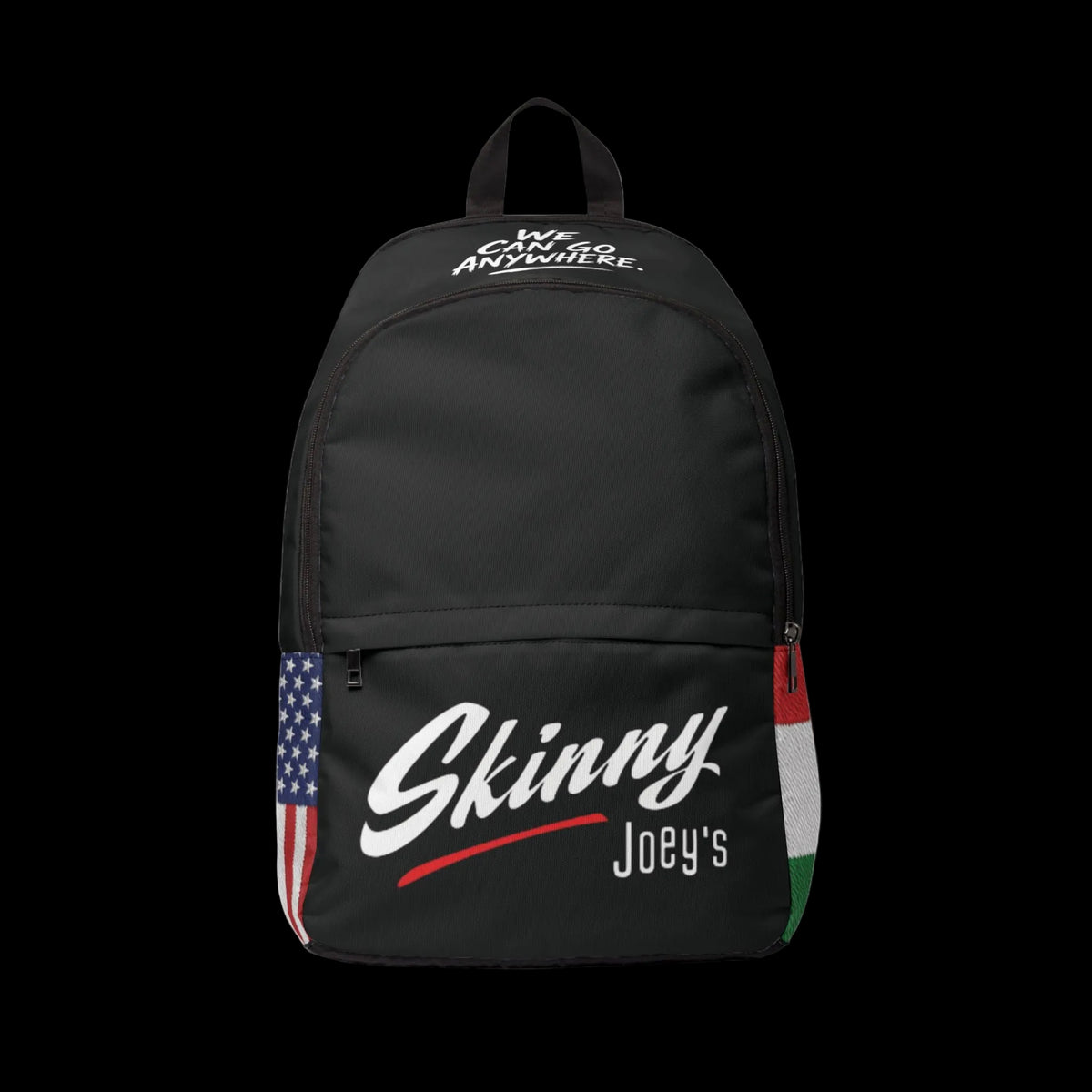 The Skinny back to school backpack, main product photo, The Skinny with Joey Merlino podcast merch