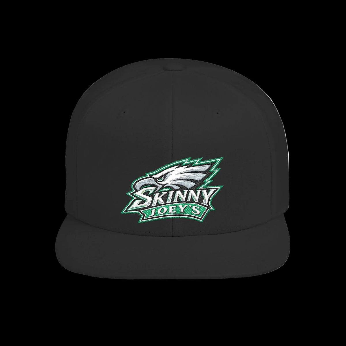 Skinny Joeys x Eagles 2026 flat bill snapback in black, front, South Philly