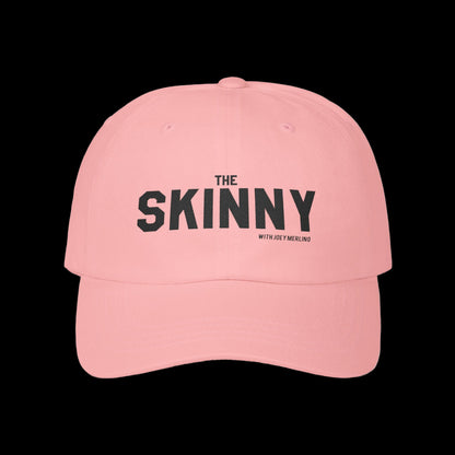 Pink cap with 'The Skinny' text on a white background