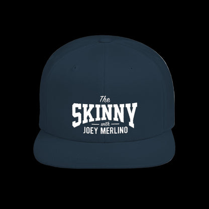 Navy blue cap with 'The Skinny with Joey Merlino' text on a white background