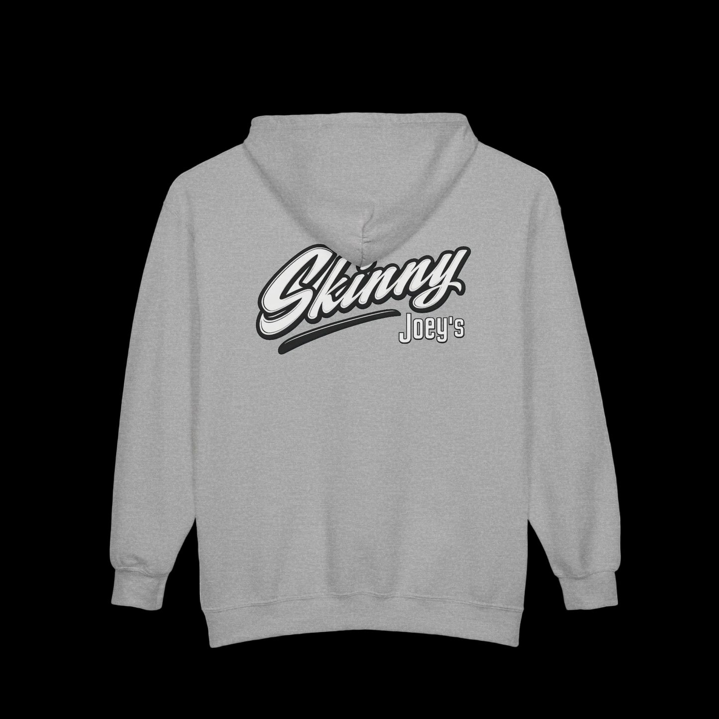 Skinny Joey's Full-Zip Hoodie — Vintage Script Logo Zip-Up Sweatshirt
