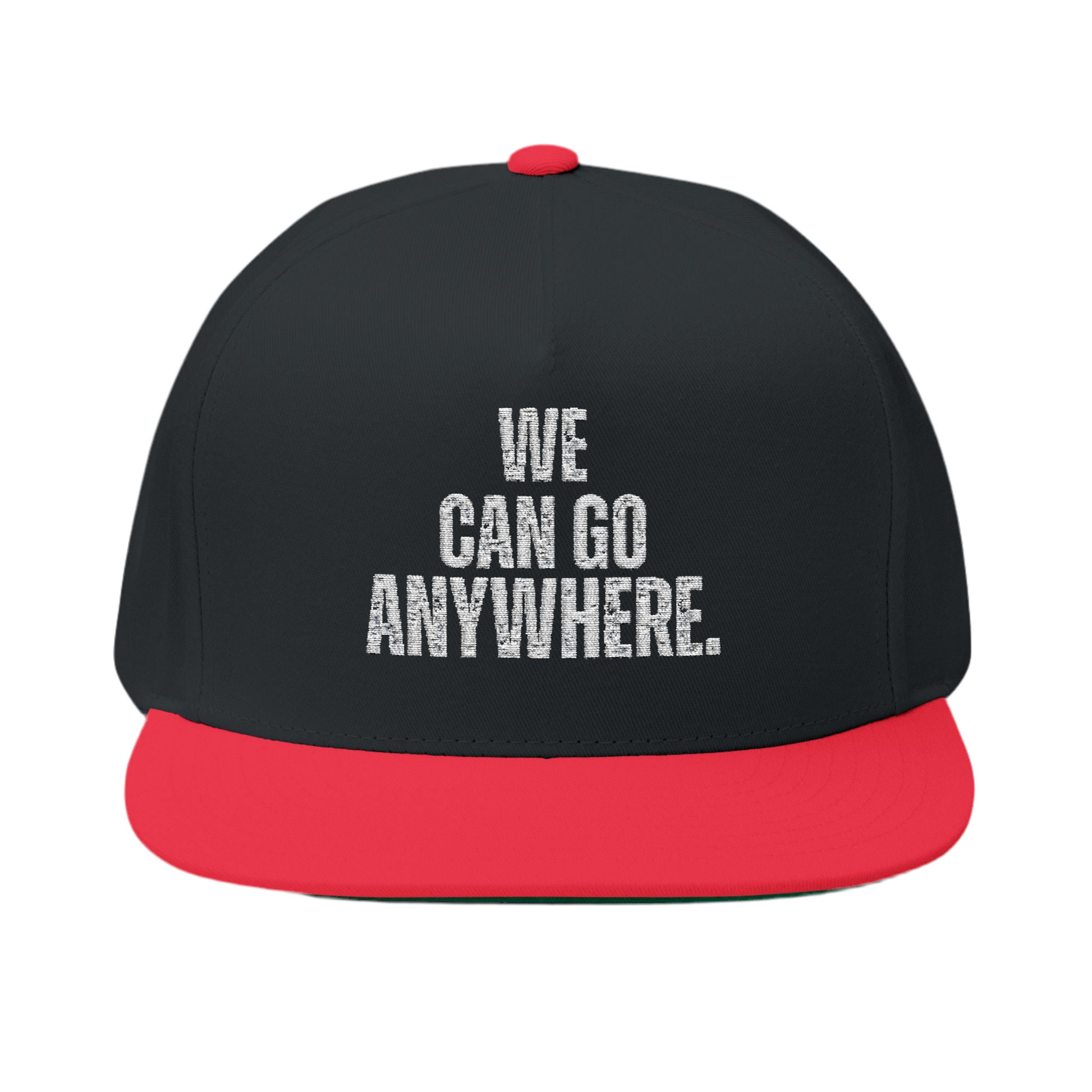 We Can Go Anywhere Statement Snapback Hat - close-up - Skinny Joey's Cheesesteaks