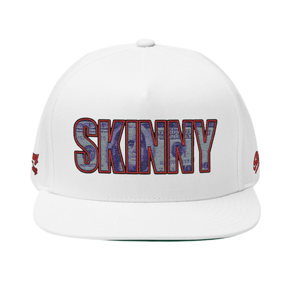 Skinny Flat Bill Cap – Money Print Embroidered Snapback Hat