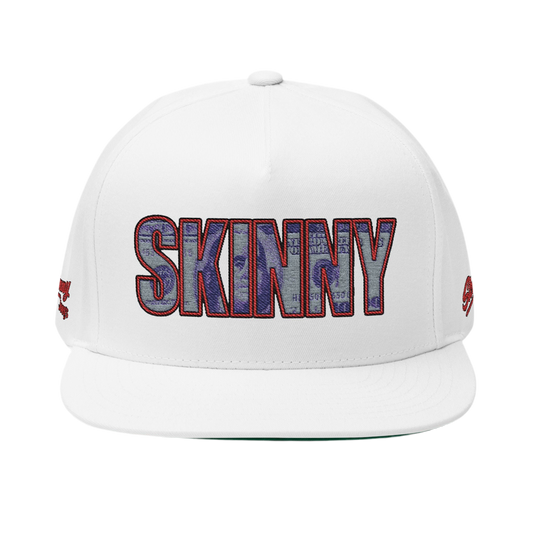Skinny Flat Bill Cap – Money Print Embroidered Snapback Hat
