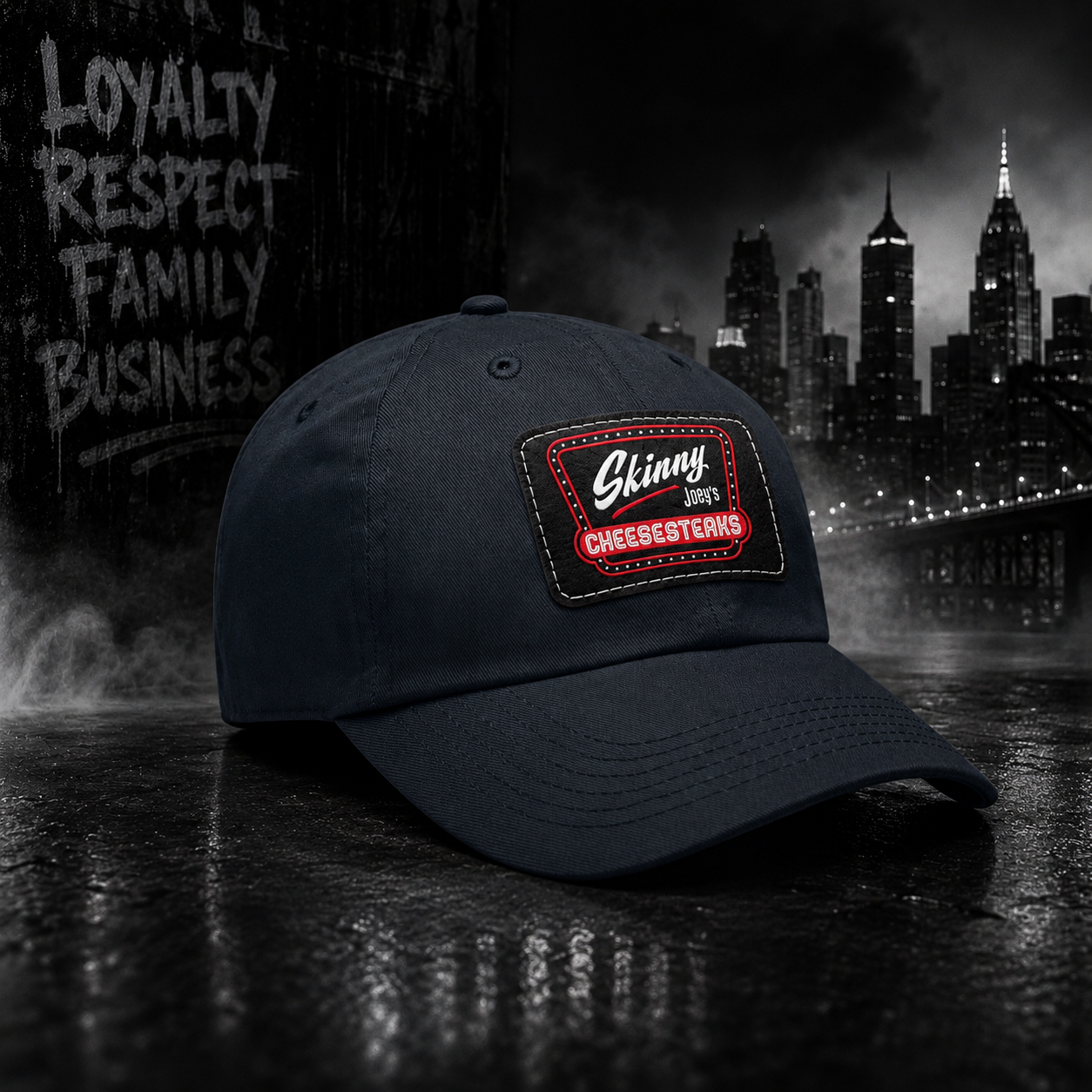 Skinny Joey Leather Patch Dad Hat - back view - Skinny Joey's Cheesesteaks