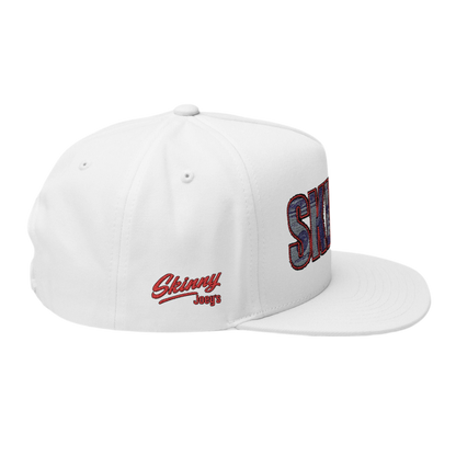 Skinny Flat Bill Cap – Money Print Embroidered Snapback Hat