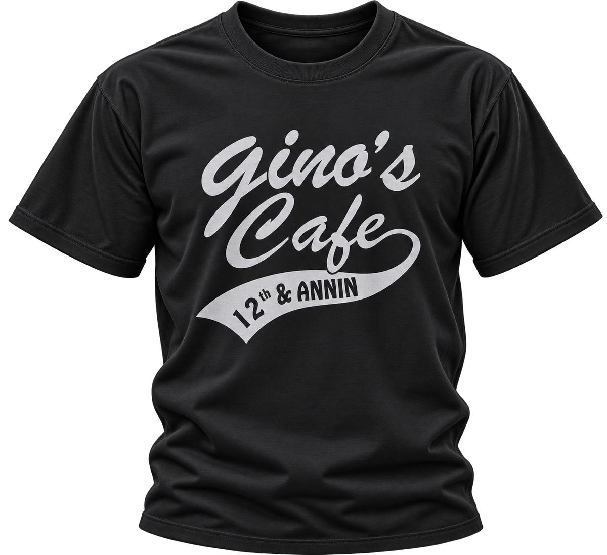 Cafe Logo T-Shirt — "Gino's Cafe 12th & Annin" Retro Coffee Shop Tee