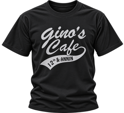 Cafe Logo T-Shirt — "Gino's Cafe 12th & Annin" Retro Coffee Shop Tee