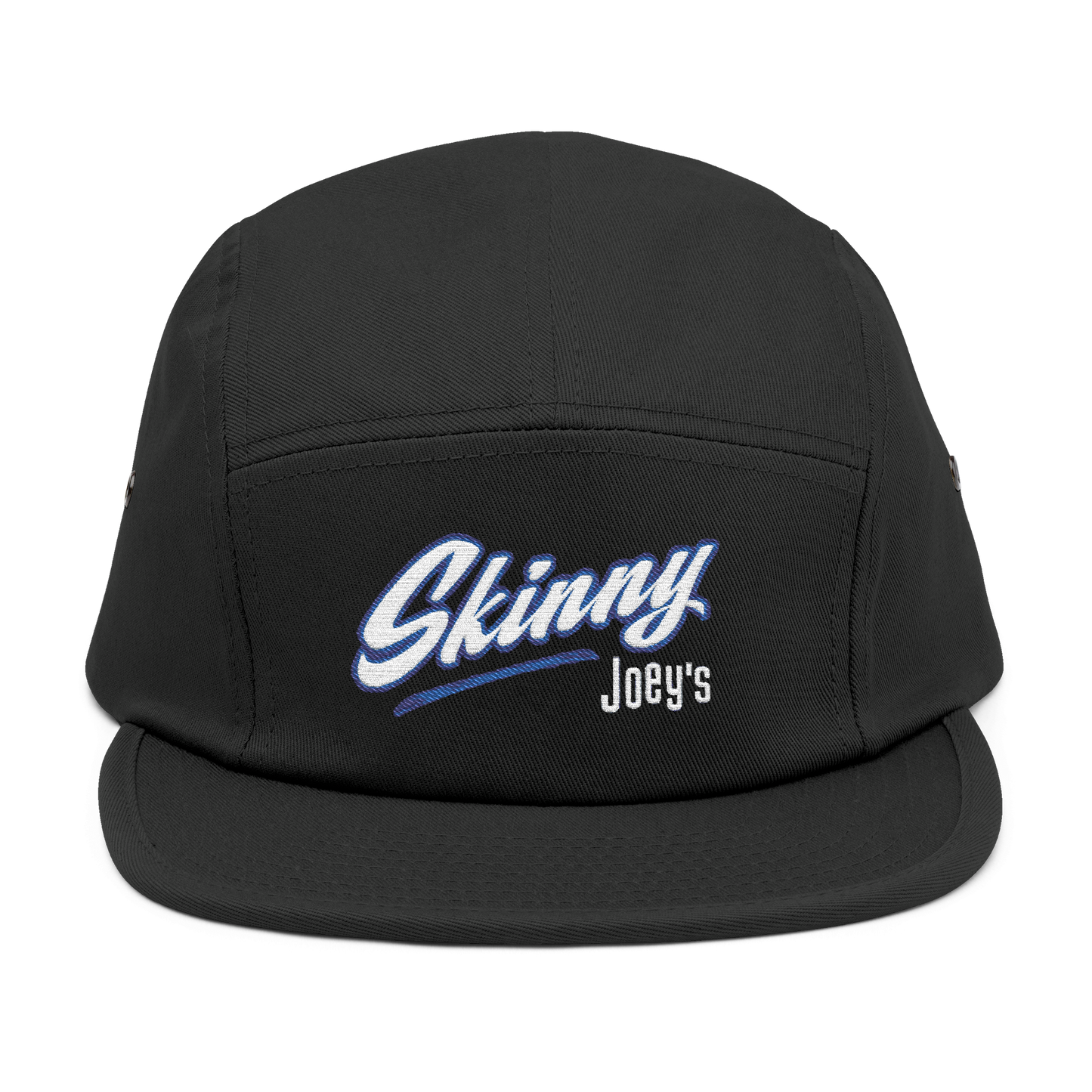 Black cap with 'Skinny Joey's' text on a white background