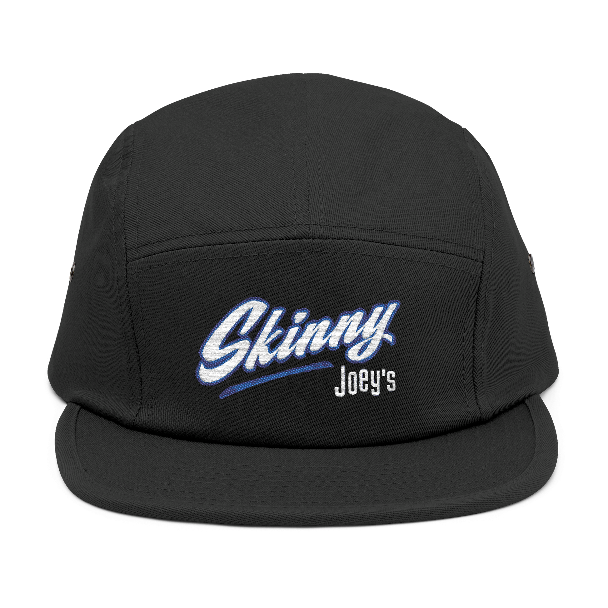 Black cap with 'Skinny Joey's' text on a white background