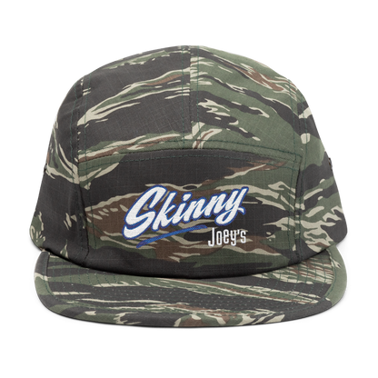 Camouflage cap with 'Skinny Joey's' logo on a white background