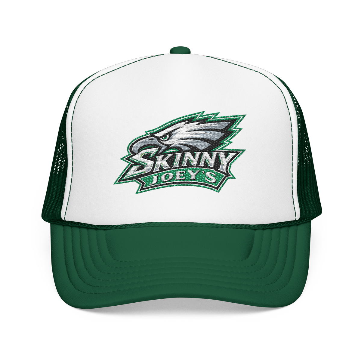 Eagles 2026 trucker hat in kelly white kelly, front view, Italian American pride apparel