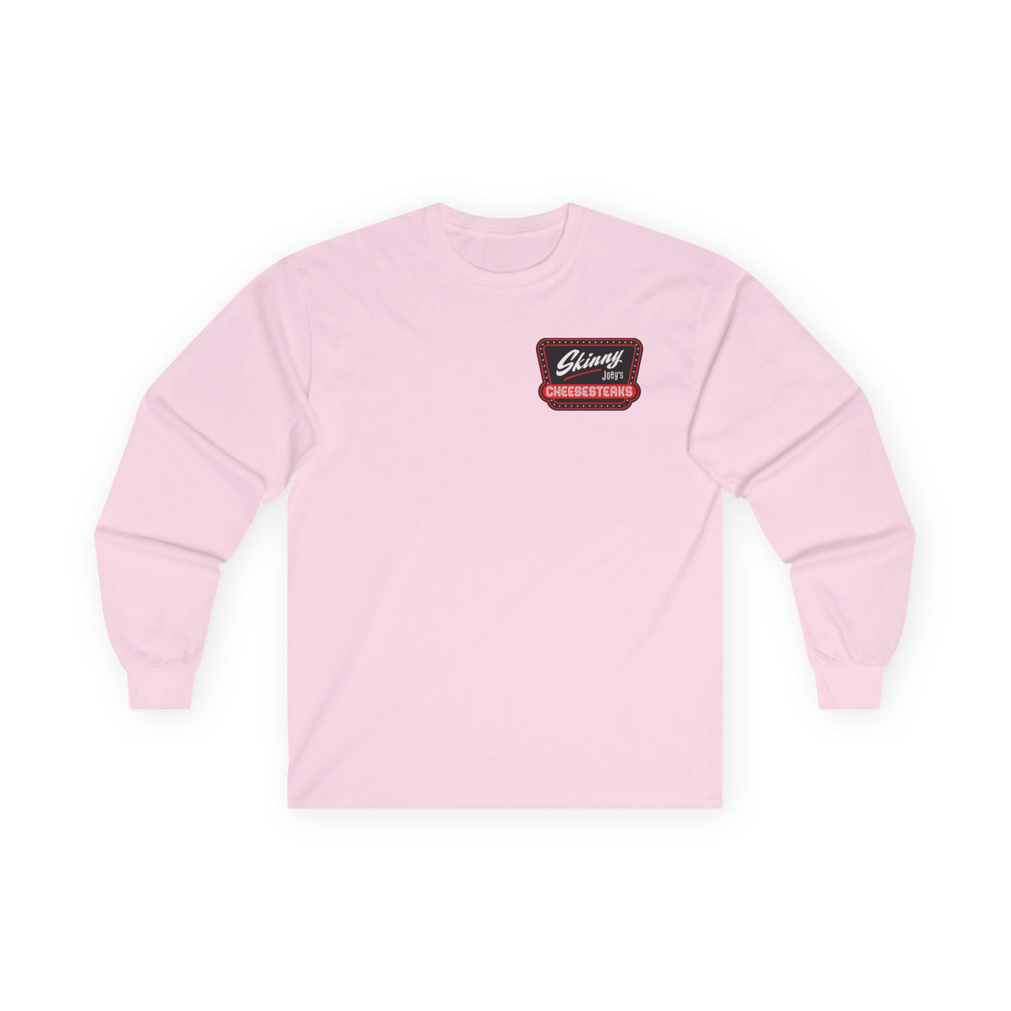 Pink sweatshirt with a logo on a white background